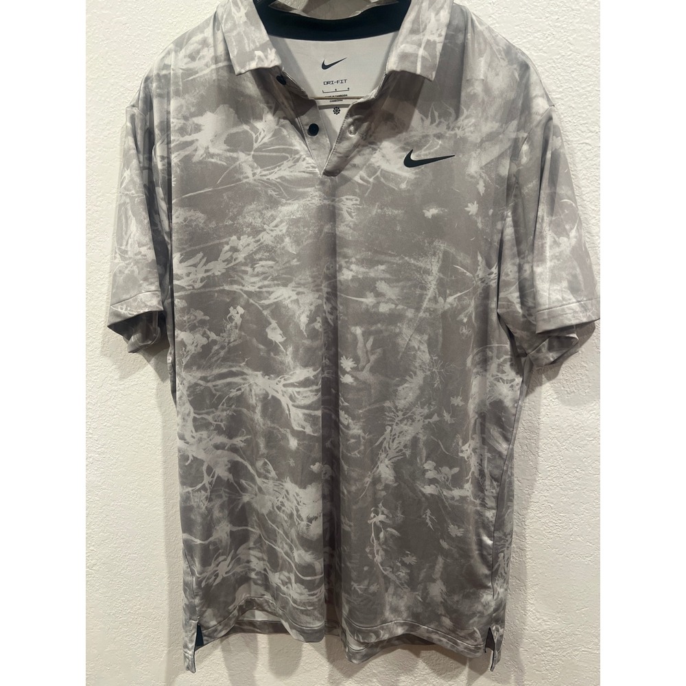 Nike Dri Fit Men's L Golf Polo Gray New Floral DX6090-094